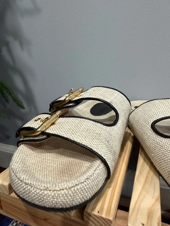 J.Crew Woven Double-Buckle Slide Sandals with Gold Hardware size 9 - Picture 4 of 13